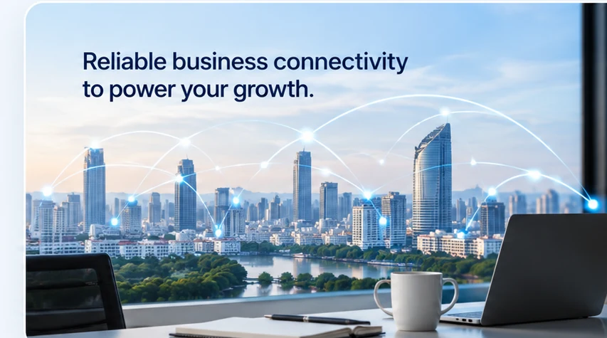 Business internet connectivity across offices and the city, with the message reliable business connectivity to power your growth