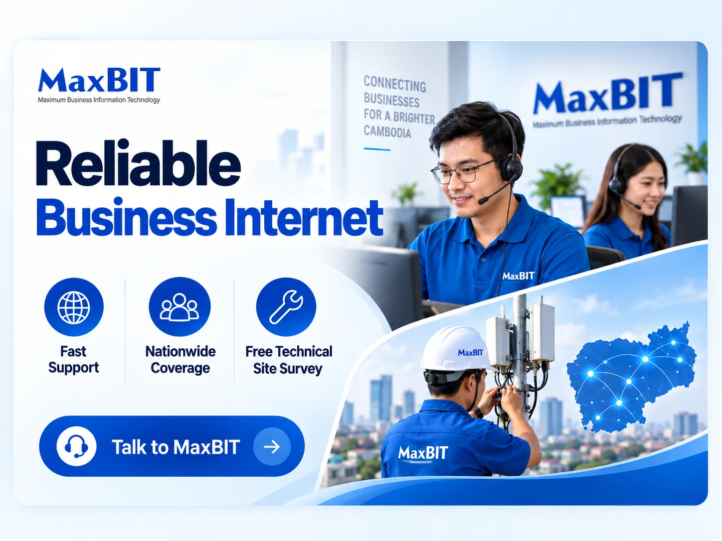 MaxBIT reliable business internet solutions banner for Cambodia industries