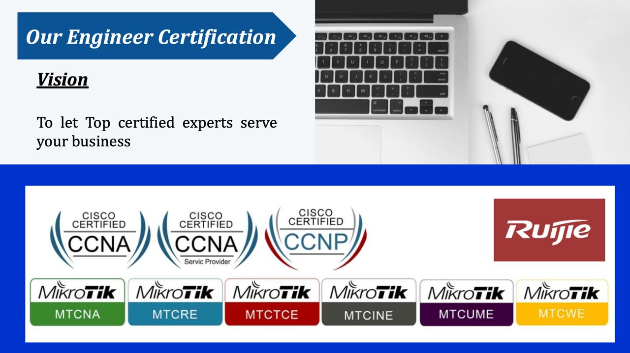 MaxBIT engineering certification artwork displaying Cisco CCNA, CCNP, Ruijie and MikroTik certification logos